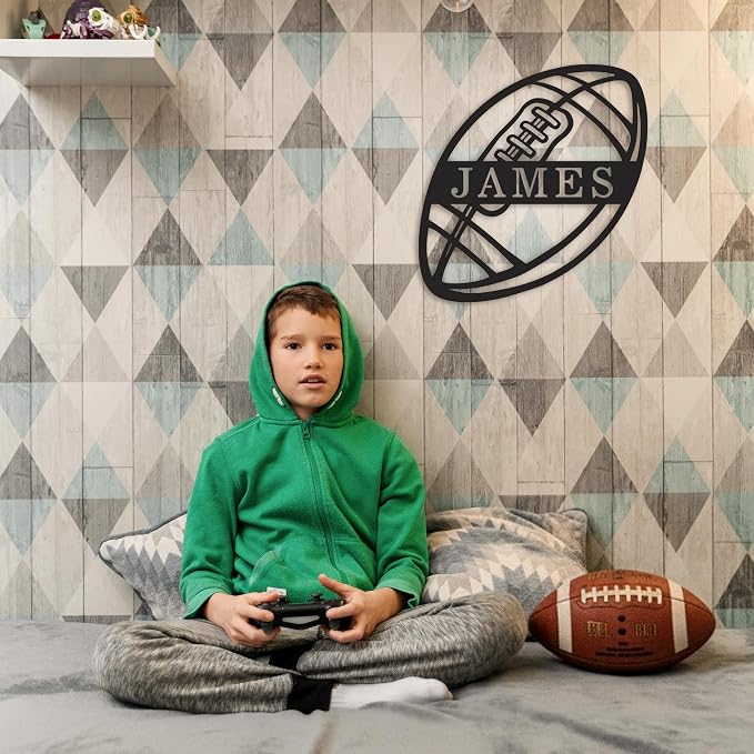 Custom American Football Metal Wall Art – Personalized Team Name Sign, Sports Player Gift, Metal Football Decor for Home, Locker Room & Man Cave