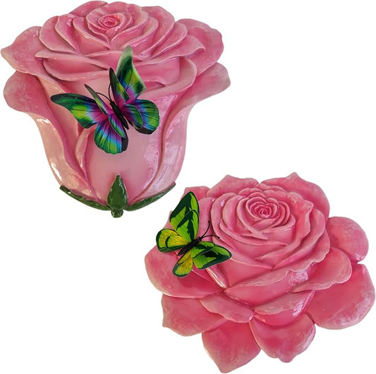 Garden Stepping Stones Outdoor Walkway – Resin Rose Flower Pavers for Path, Lawn & Backyard -Walkway Sculpture Yard Art,Rose Ornament as a for Loved Ones – Set of 2, Pink