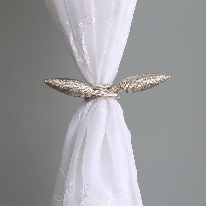 Valea Home 2 Pieces Curtain Tiebacks Clips Creative Window Drape Twist Tie Backs European Style Custom Made Curtain Holders Decorative Draperies Holdbacks, Beige