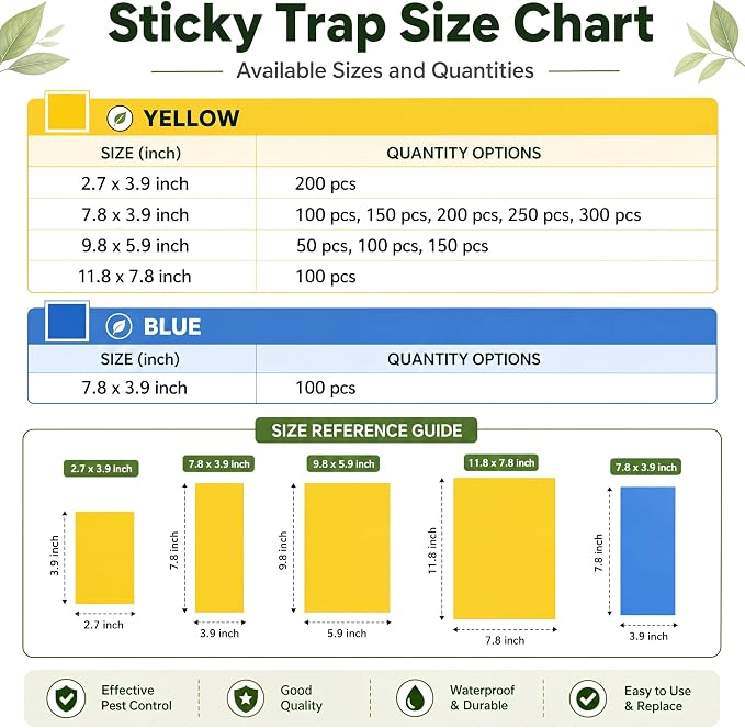 Qualirey 300 Pcs 7.87 x 3.9 Inch Yellow Sticky Traps for Gnats Double Sided Sticky Trap for Plant Whiteflies, Aphids, and Black Flies with Twist Ties, Indoor and Outdoor