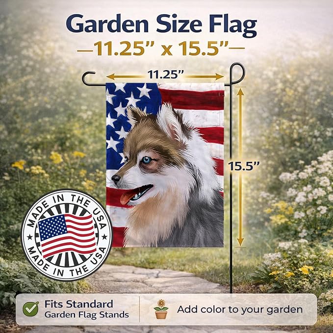 Caroline's Treasures CK6390GF Alaskan Klee Kai American Flag Garden Flag Mailbox Flag Decorative Yard Flag Banner Outside Patio Artwork Yard Flower Beds, Garden Size, Multicolor