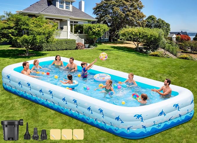 Extra Large Inflatable Swimming Pool – 165" x 76" x 22" Oversized Blow Up Pool for Adults, Big Family Backyard Pool with Pump, Thickened Kiddie Pool for Summer Water Party, Easy Set Up