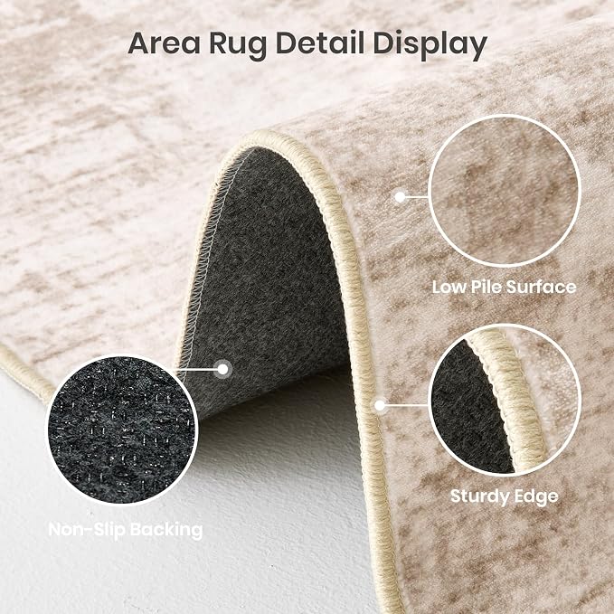 Valenrug 3x5 Rug Non Slip, Abstract Washable Entryway Rug for Bedroom Beige | Soft & Lighweight, Folable, Stain Resistant Low Pile Thin Indoor Distressed Carpet Rugs for Living Room,Laundry Room,Kitchen