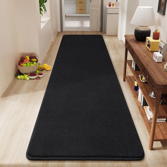 Amearea Modern Soft Hallway Runner Rug, 3x10 Feet Washable Long Runner Rugs | Black Fluffy Bedroom Bedside Rugs, Non Slip Memory Foam Rug Carpet for Hallway Entrance Kitchen Living Room Home Decor
