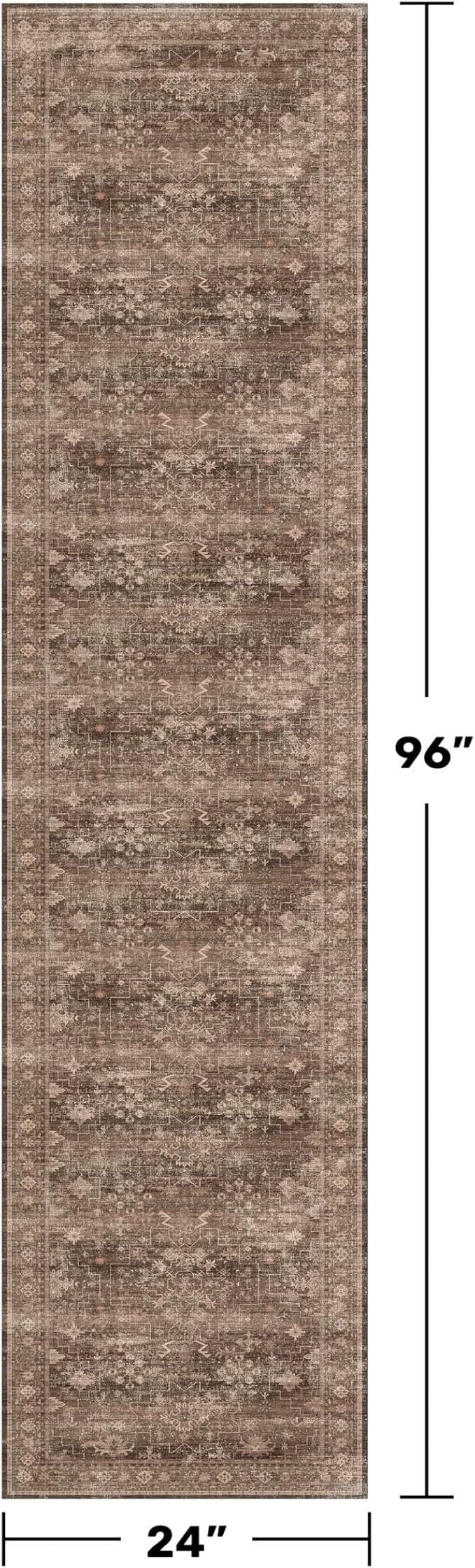 Boho Washable 2x8 Long Rugs for Hallway, Non Skid Front Door Runner Indoor Entrance, Floral Vintage Carpet for Kitchen, Non Slip Low Pile Stain Resistant Soft Mat (Gold Brown)