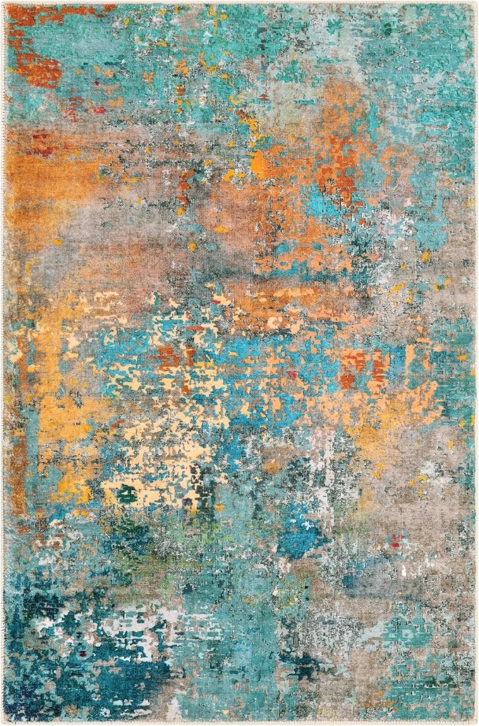 Lahome Modern Abstract Area Rug - 4x6 Colorful Rug for Bedroom Soft Washable Rugs for Living Room Dining Room Non Slip, Contemporary Indoor Carpet for Nursery Office Apartment Playroom Kitchen
