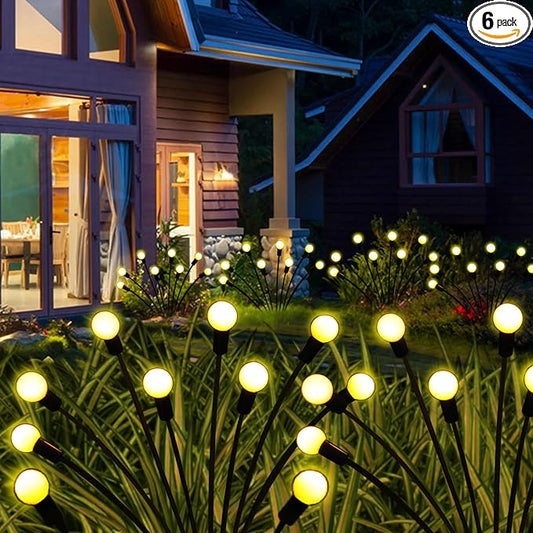 Solar Garden Lights Outdoor, 6 Pack 48 LED Solar Firefly Lights Waterproof, Sway by Wind, Swaying Light for Yard Patio Backyard Garden Planter Flower Bed Pathway Outdoor Decoration (Warm White)