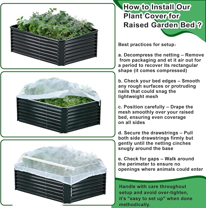 1 Pack Garden Netting for Raised Beds, Fine Mesh Bird Netting Barrier Screen with Zipper Drawstring Garden Bed Plant Cover for Protect Vegetable Fruits Crop from Animals Pest Insect, 4.1×4.1×2Ft