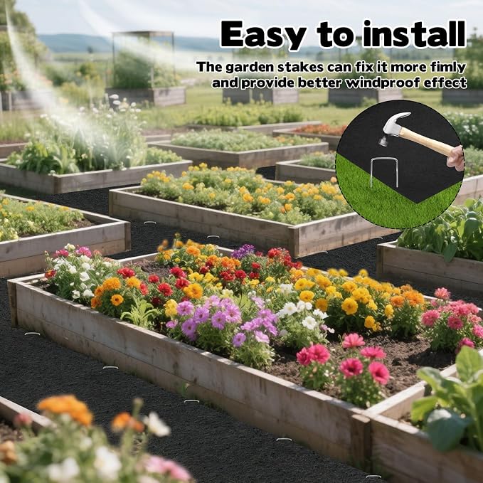 Recycled Felt Mulch Mat, 2'x 8.2' Reusable Fabric Walkway Mat Mulch Pathway Durable Landscaping Mat with 20 Ground Stakes for Plant Vegetables Flower Garden Weed Barrier