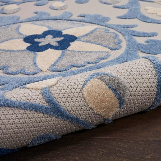 Nourison Home Aloha Blue Grey 6' x 9' Area Rug - Easy Clean, Non Shedding, Bed Room, Living Room, Dining Room, Kitchen (6' x 9')