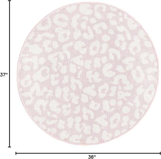 Unique Loom Outdoor Safari Collection Area Rug - Leopard (3' Round, Pink Ivory/ Ivory)