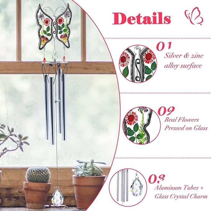 KY&Bosam Butterfly Wind Chime for Outside Memorial Sympathy Gifts 20" Memorial Wind Chimes for Loss of Loved One Butterfly Sympathy Wind Chimes Bereavement Condolence Remembrance Gift for Loss of Mom
