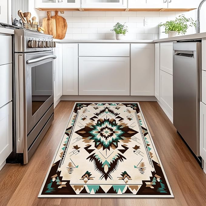 Western Area Rug for Living Room Abstract Geometric Diamond 3x5 Entryway Rug Southwestern Aztec Tribal Rugs Non Slip Low Pile Machine Washable Boho Brown Beige Floor Carpet Indoor Bedroom Dining Room
