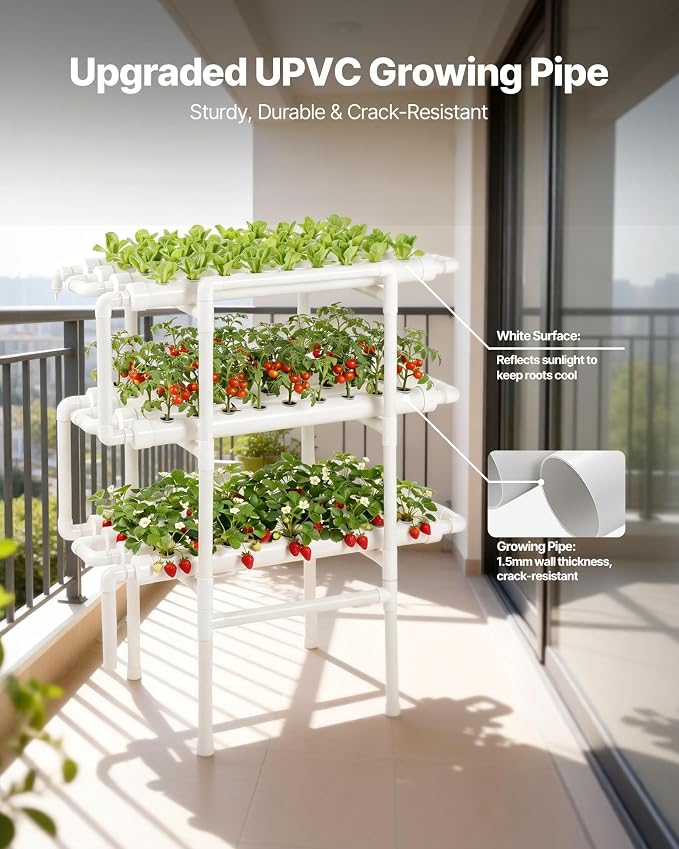 VEVOR Hydroponics Growing System Kit, 3-Tier 108 Sites UPVC Pipe Hydroponic Grow Kit with Timed Irrigation, Thickened Hydroponic Pipes, Indoor Home Garden Vegetable Planting Grow Kits for Fruit Herb
