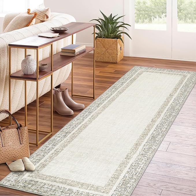 GAOMON Area Rugs 2x6 Modern Runner Rug Washable Bordered Entryway Runners Soft Faux Wool Carpet Contemporary Neutral Non-Slip Long Rug Runner Indoor Accent Hallway Kitchen Runners for Bedroom Beige