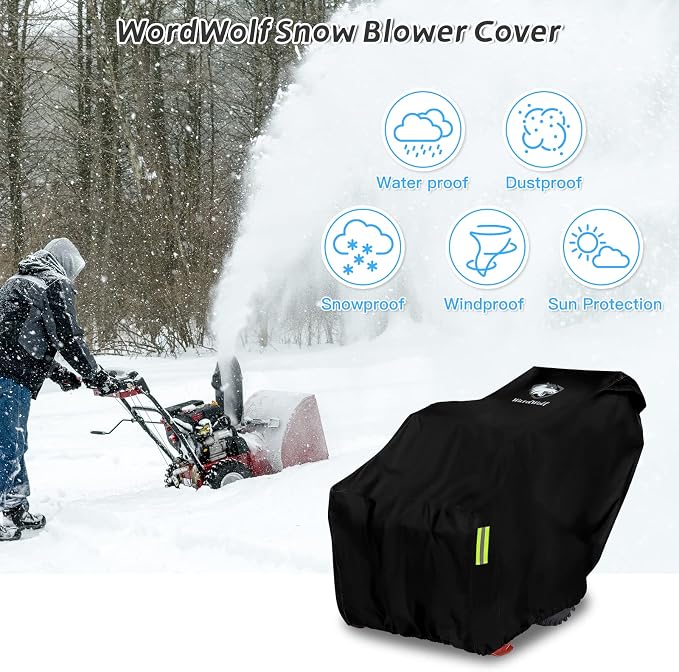 Snow Blower Cover, Waterproof Heavy Duty 900D Snowblower Cover, Windproof, Sunproof with Air Vent, Fit Most Single-Stage or Two Stage Snow Blower, Black