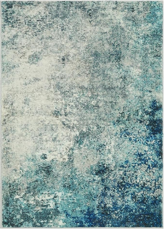 Lahome Modern Abstract 8x10 Area Rugs for Living Room, Washable Accent Rugs for Bedroom Stain Resistant Non Slip, Large Soft Indoor Carpet for Dining Room Table Home Office Decor, Blue/Grey