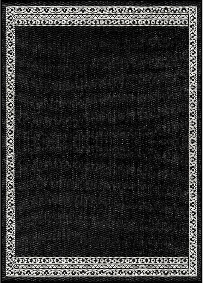 Washable Outdoor Rug 10x14 Modern Area Rugs Outdoor Carpets Bordered Pattern Non Shedding Waterproof Easy Clean Patio Deck Porch Living Room Bedroom Garden RV (10 X 14 Black)