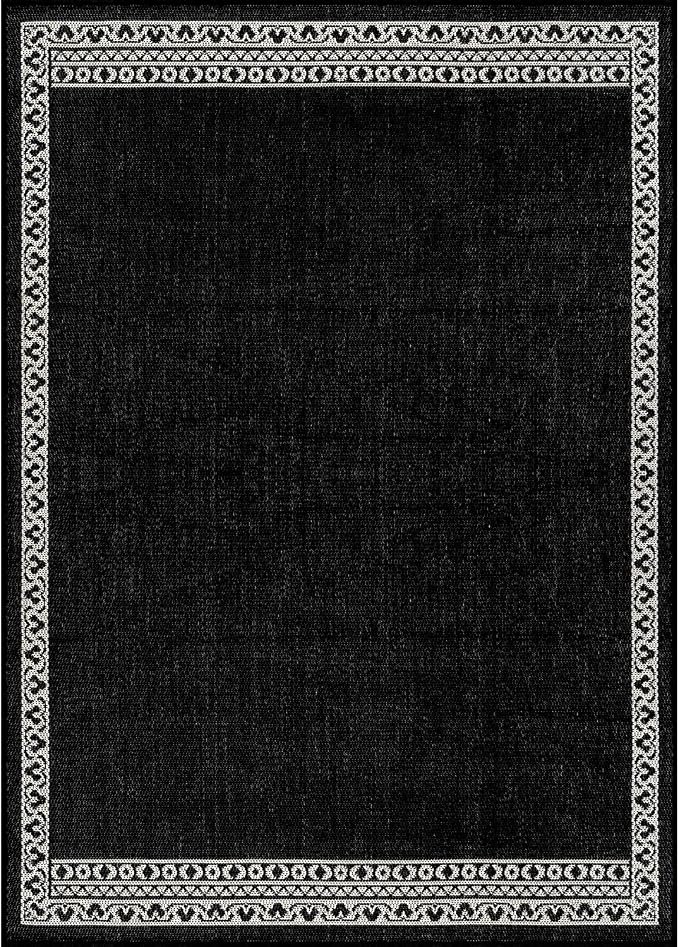 Washable Outdoor Rug 8x10 Modern Area Rugs Outdoor Carpets Bordered Pattern Non Shedding Waterproof Easy Clean Patio Deck Porch Living Room Bedroom Garden RV (8 X 10 Black)