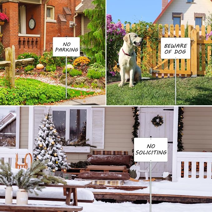 Faittoo Blank Metal Sign with 42" Stake, 4-Pack 14 x 10 Inches Rust Free Aluminum, UV Protected, Waterproof, Weather Resistant, Durable Ink, Includes Matching Screws & Wren, Easy to Mount
