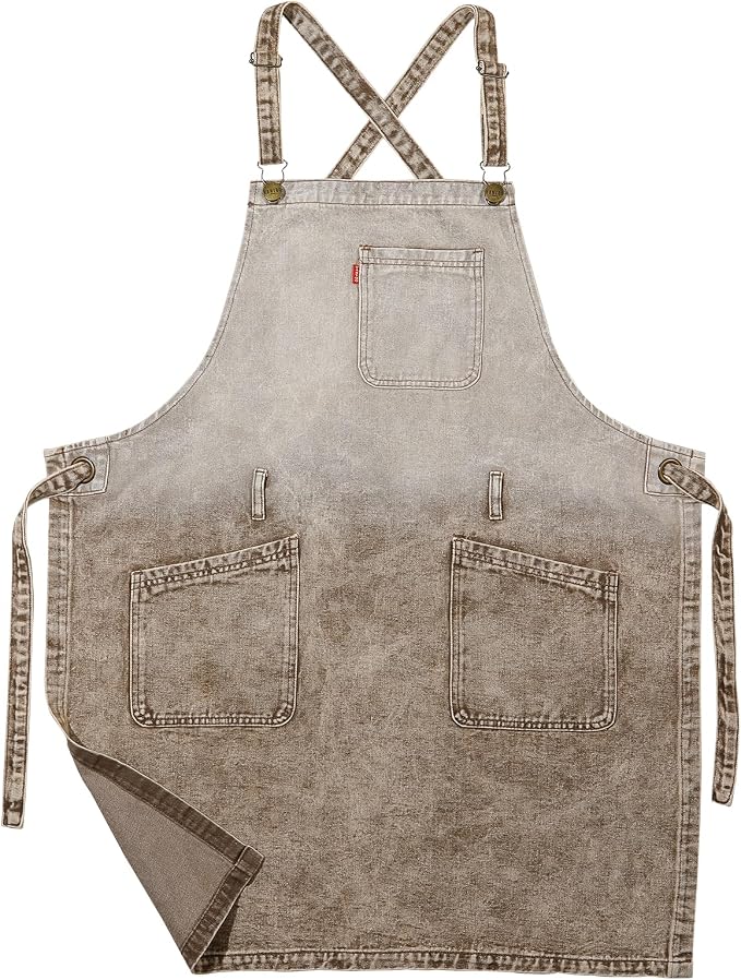 Denim Chef Apron for Women with Pockets, Jean Waitress Server Kitchen Apron for Men Cooking Gardening Painting
