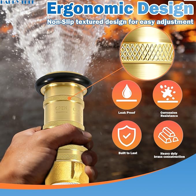 Happy Tree 1" NPSH Fire Hose Nozzle 100 psi 36 gpm Brass Fire Equipment Heavy Duty Industrial Jet Fog Spray Nozzle