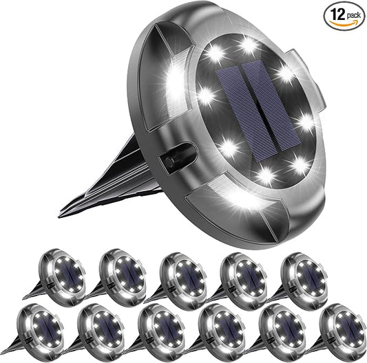 Biling Solar Outdoor Lights Walkway Lights 12 Packs, Bright Solar Ground Lights Uplight Sidelight Waterproof for Yard Walkway Garden Poolside (White)