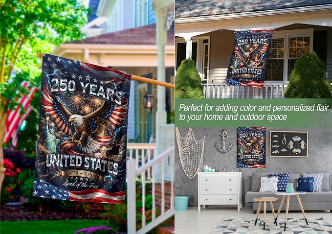 250th Anniversary Patriotic Design, 1776-2026 Commemorative, 250 Anniversary Usa Flag, Garden Flags For Outside, Front And Back Print 1 (30x40 Inch)