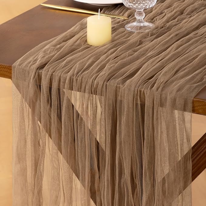 Socomi Nude Cheesecloth Table Runner Tulle Gauze Cheese clothBoho Rustic 120 inch 10FT Runner for Wedding Party Baby Shower Birthday Holiday Decorations 3pcs