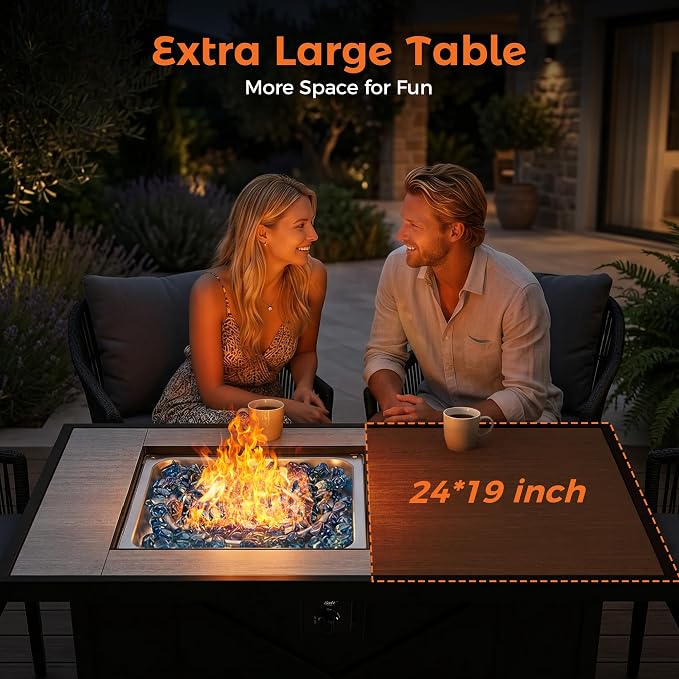 BALI OUTDOORS 42 inch 50,000 BTU Rectangular Propane Gas Fire Pit Table with Fire Glass and Table Lid, Fire Pits Outdoor for Garden, Patio, Backyard