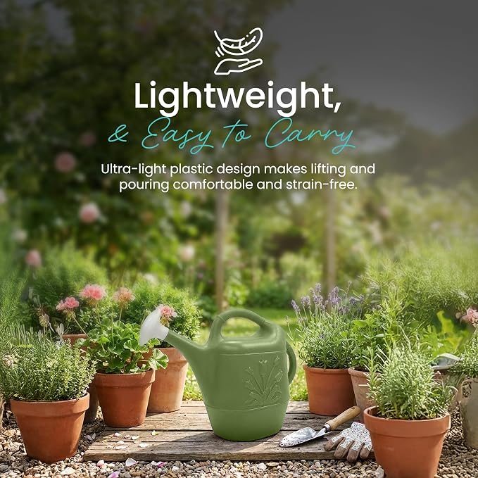 Union Products 63068 2 Gallon Plastic Indoor/Outdoor Watering Can w/Tulip Design for Garden, Potted Plants, & Patio Pots, Sage Green