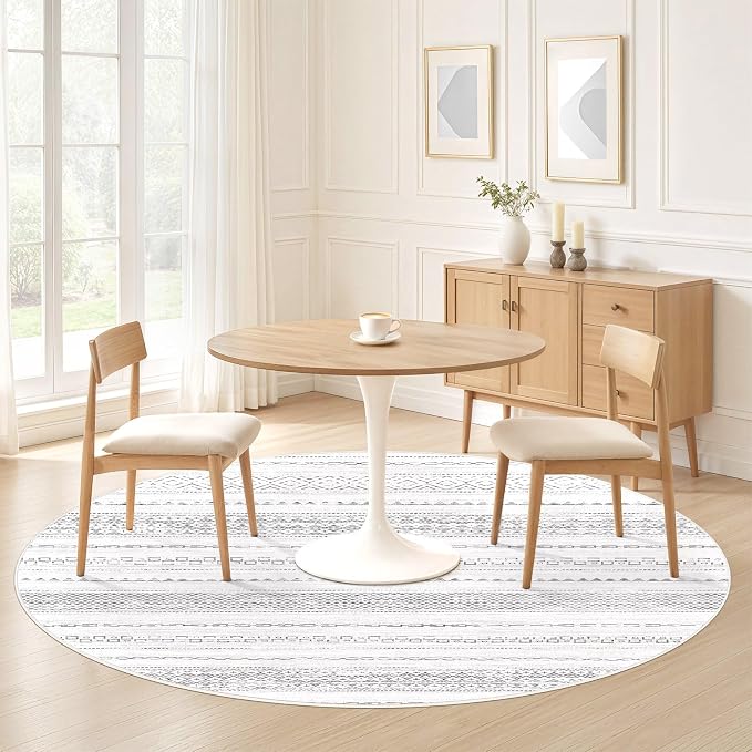 Nakagishi Area Rug Living Room Rugs: 4X4 Machine Washable Boho Large Neutral Farmhouse Stain Resistant Moroccan Indoor Floor Carpet for Bedroom Nursery Dorm Dining Room Home-Color Gray