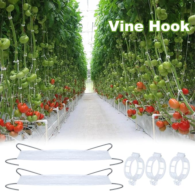 40Pcs Tomato Hooks with String, Holder & Plant Support Clips - 33.3ft Twine to Prevent Tomatoes from Pinching or Falling Off