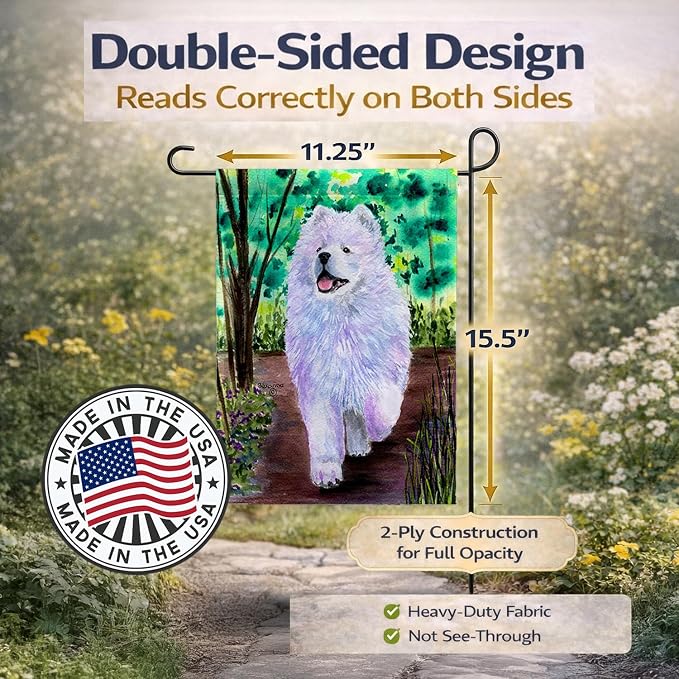 Caroline's Treasures SS8458GF Samoyed Garden Flag Mailbox Flag Decorative Yard Flag Banner Outside Patio Artwork Yard Flower Beds, Garden Size, Multicolor