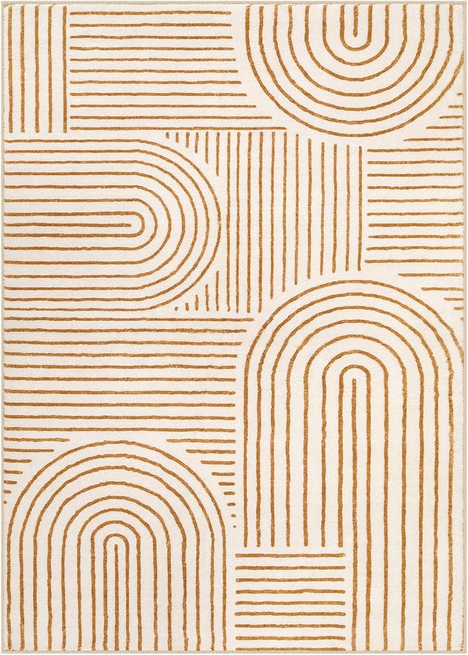 Lahome Abstract Washable Rugs 5x7, Playroom Rug for Living Room Kids Room | Soft Ultra-Thin Non Slip Rainbow Bedroom Rug Accent Carpet for Dining Room Office Darrell (5'x7',Orange)