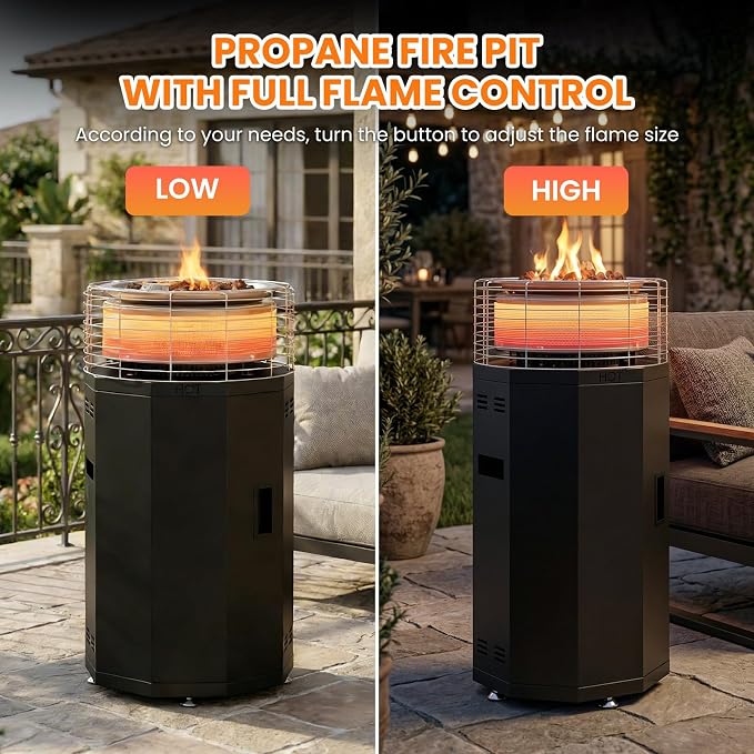 DoCred 35" H Outdoor Patio Heater, 2 in 1 Propane Smokeless Fire Pit Heater for Backyard, Garden, Deck, Party