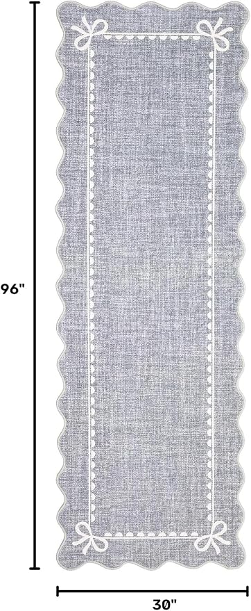 GarveeHome Scalloped Hallway Runner Rug 2.5x8 Non Slip Bedroom Rugs, Grey | Washable Bow Rug for Girls Dorm Nursery Living Room Entyrway Kitchen, Soft Low Pile Ultra-Thin Stain Resistant Indoor Carpet