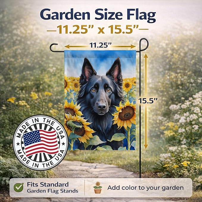 Caroline's Treasures DAC6023GF Belgian Sheepdog in Sunflowers Garden Flag Mailbox Flag Decorative Yard Flag Banner Outside Patio Artwork Yard Flower Beds, Garden Size, Multicolor
