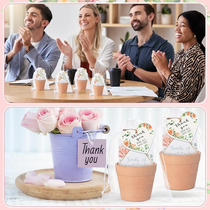 Ctosree 24 Sets Appreciation Gifts Thank You for All You Do Seed Packets Flowerpot Thanks Tags Organza Bags for Coworker Staff Employee Nurse Appreciation Gifts