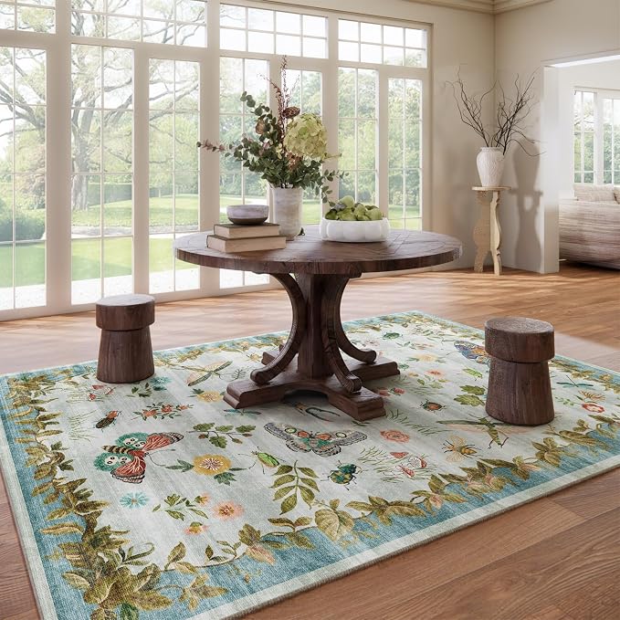 8x10 Area Rug for Living Room: Washable Bedroom Rugs Stain Resistant Non Slip Low Pile Soft Lightweight Carpets Rug for Farmhouse Kitchen Dining Room Nursery Kids Room Indoor