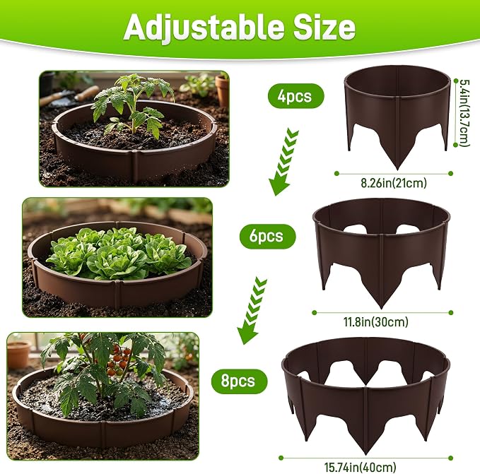 Anothera 48 Pieces Planting Rings, Diameter Range 8.2-15.7 Inches, Interlocking Garden Planting Rings, Brown Garden Rings for Plant Support