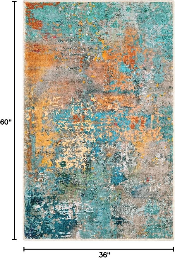 Lahome Modern Abstract Area Rug - 3x5 Soft Rug for Bedroom Non Slip Living Room Mat, Machine Washable Contemporary Throw Carpet for Office Front Door Entrance Way Kitchen Playroom, Rosy Clouds