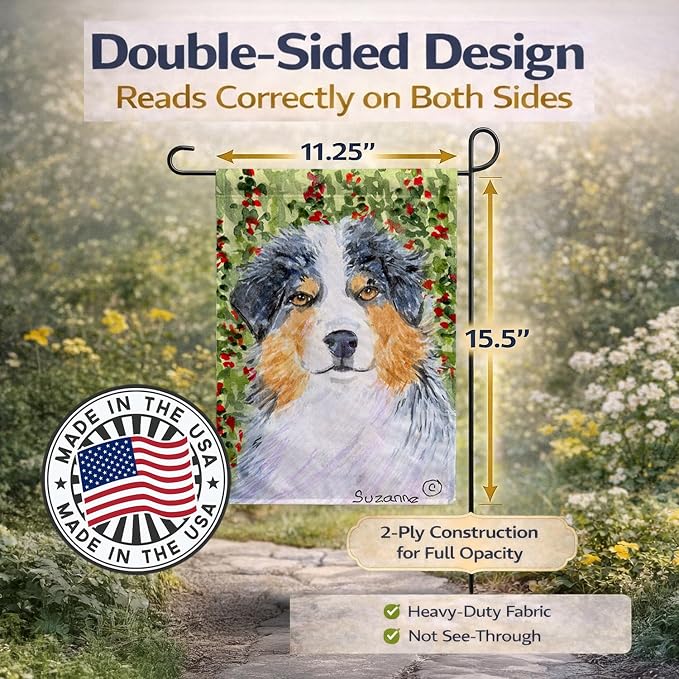 Caroline's Treasures SS8848GF Australian Shepherd Garden Flag Mailbox Flag Decorative Yard Flag Banner Outside Patio Artwork Yard Flower Beds, Garden Size, Multicolor