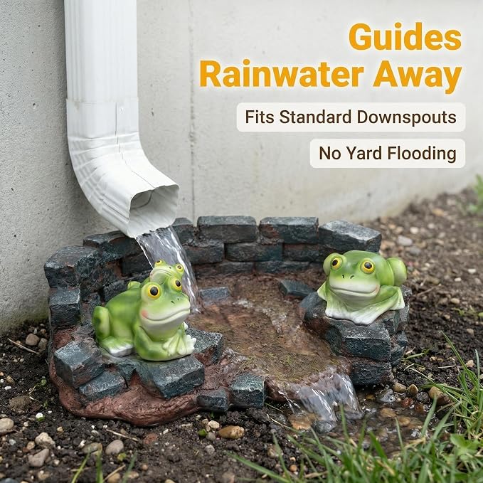 Decorative Frog Statue Splash Block Gutter Downspout Outdoor Garden Decor, Larger Gutter Downspout Statues for Patio,Yard and Lawn Accessory, Stone Resin Rain Concrete Gutter Guardian,14"L x 9.5"W