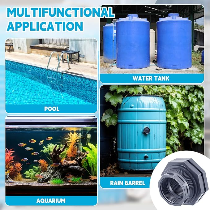 4 Pcs 3 Inch Bulkhead Fitting PVC Water Tank Connector Plumbing Pipe Threaded Bulkhead Fitting NPT for Rain Barrels, Water Tanks, Aquariums, Tubs, Pools