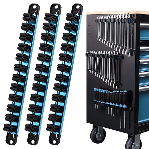 DURATECH Magnetic Screwdriver Organizer and Wrench Organizer, Screwdriver and Wrench Holder, Aluminum Tool Organizer Rail with 36 Slots for Toolbox Drawer and Tool Organization(3PCS)