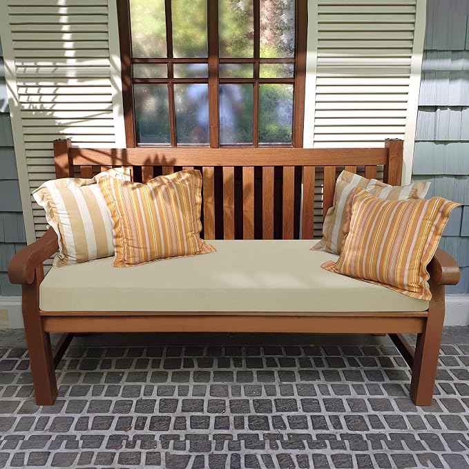 Favoyard Outdoor Bench Cushion 59 x 16 Inch Rainproof Patio Furniture Cushions 3-Year Color Fastness Garden Settee Porch Pads with Ties, Beige