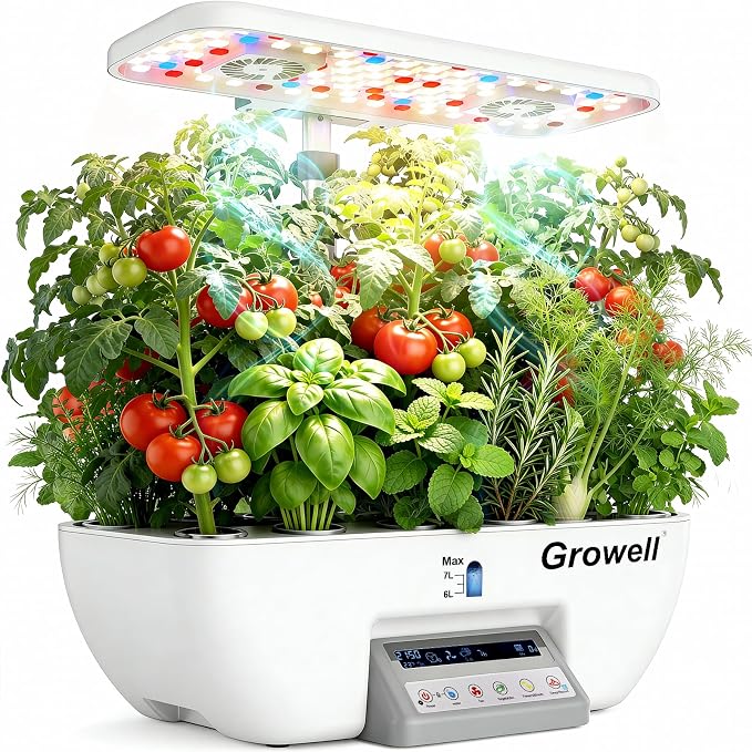 Growell 17 Pods Hydroponics Growing System Kit, Indoor Garden with 2 Fans | for Airflow & Anti-Mold, LED Grow Light, Smart Water Cycle, Auto Timer, 10L Large Water Tank, Indoor Gardening Gift, White