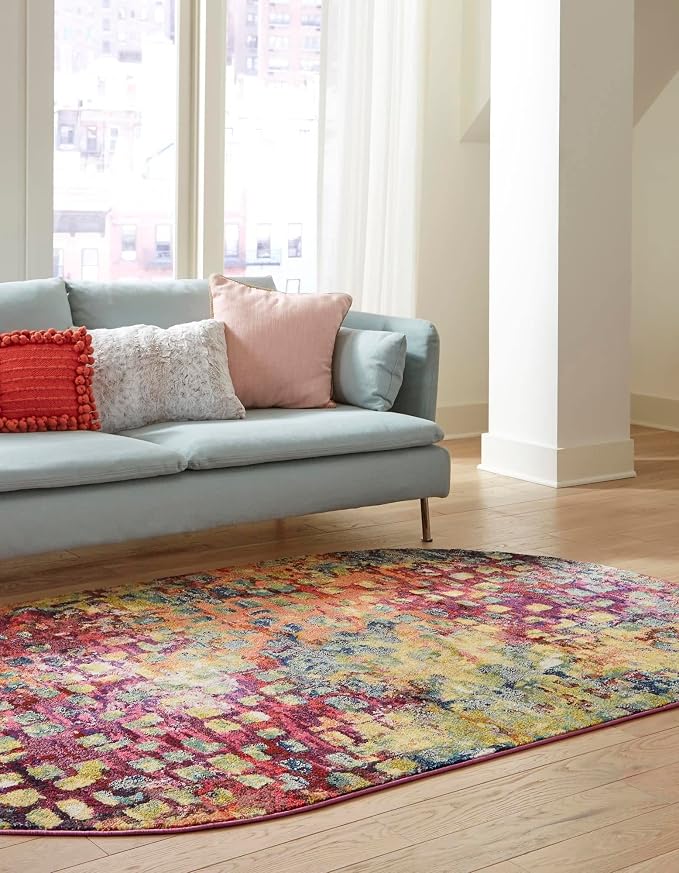 Unique Loom Jardin Collection Colorful, Vibrant, Abstract, Modern Area Rug (7' 11 x 10' 0 Oval, Multi/Blue)