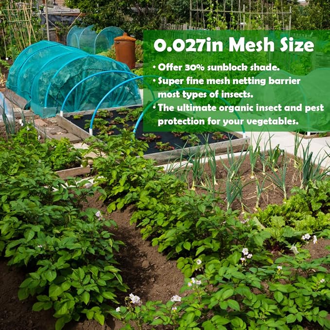 Garden Barrier Netting, Plant Covers 10x33ft Extra Fine Mesh 30% Green Sunblock Shade Cloth Mesh Protection Netting for Vegetable Fruits Flowers Crops Row Cover Raised Bed Screen Against Birds Animal